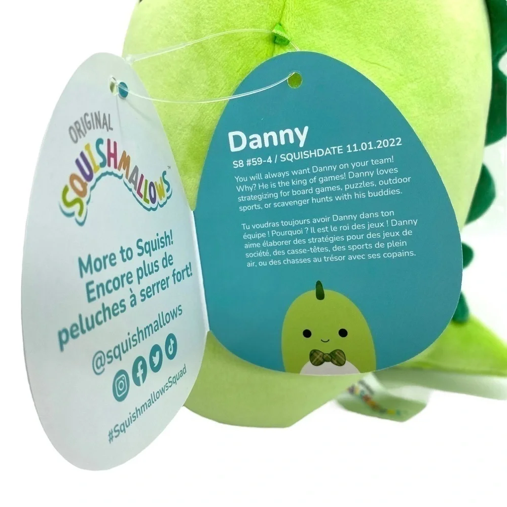 Squishmallow Danny the Dinosaur Plush With Bowtie